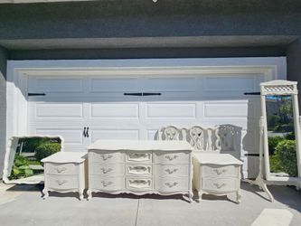 Bedroom Set 6 Piece Bassett Furniture Dresser With Mirror  Nightstands Full Headboard  Floor Mirror