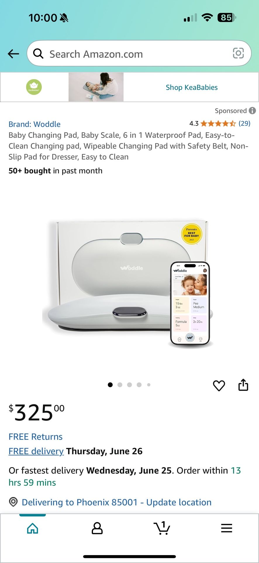 6 in 1 changing pad helps track feedings, diaper changes, sleep tracker, plays music, has a nightlight, warmer, and weight.