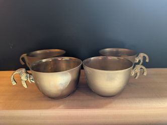 4 Vintage Brass Koi Cups
