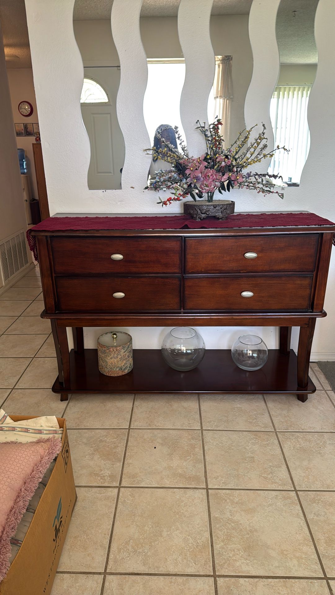Console Media Table With 4 Drawers