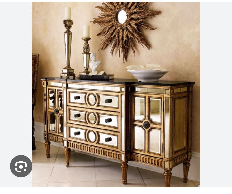 Horchow By Neiman Marcus Gold Mirrored Luxe Buffet/ Console Sideboard Table