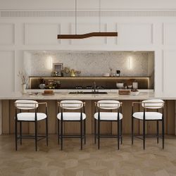 Modern Boucle Bar Chairs Stools with Arms (Set of 4) - White