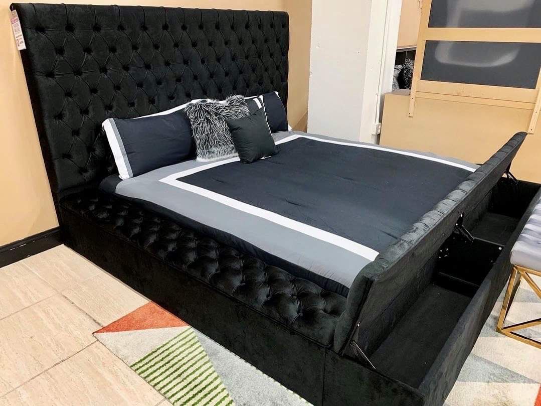 Pink Blue Black Gray Velvet Storage Platform Bed