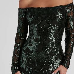 Emerald Green Formal Sequin Dress
