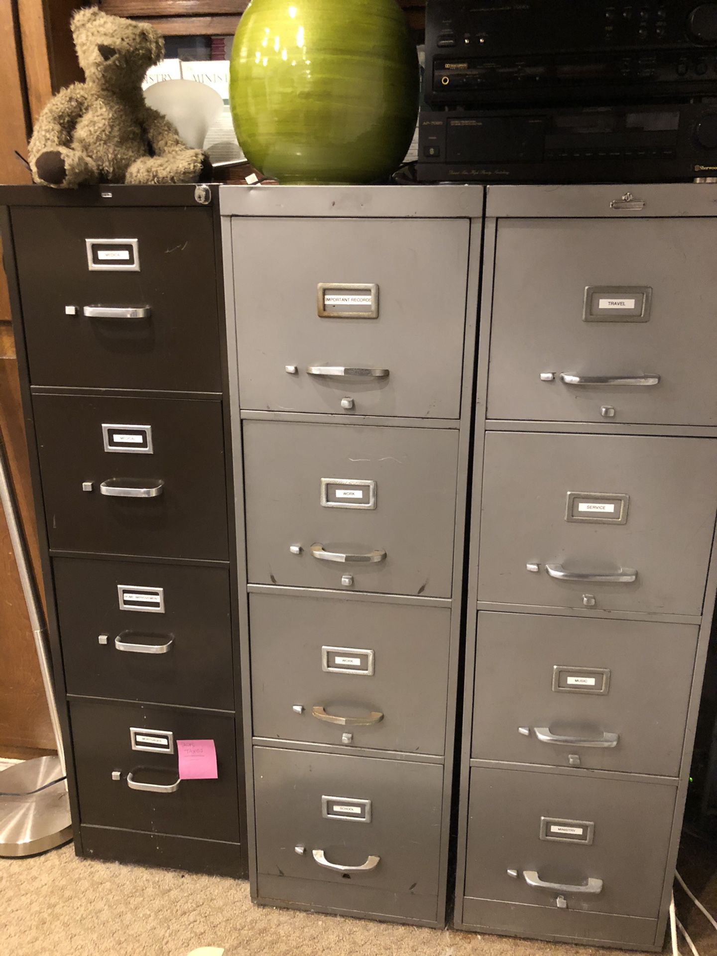 2 Letter size grey file cabinets