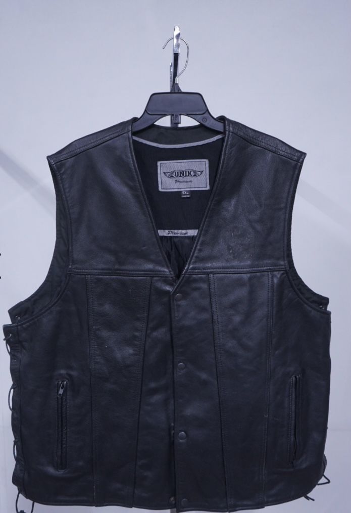 Mens Unik Premium Leather Vest Size 5XL Fits Like A 3X