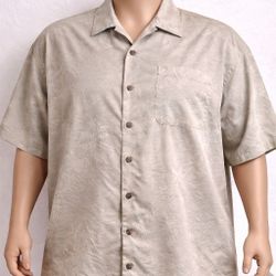 Tommy Bahama Silk Shirt XXL Beige Textured Short Sleeve Floral