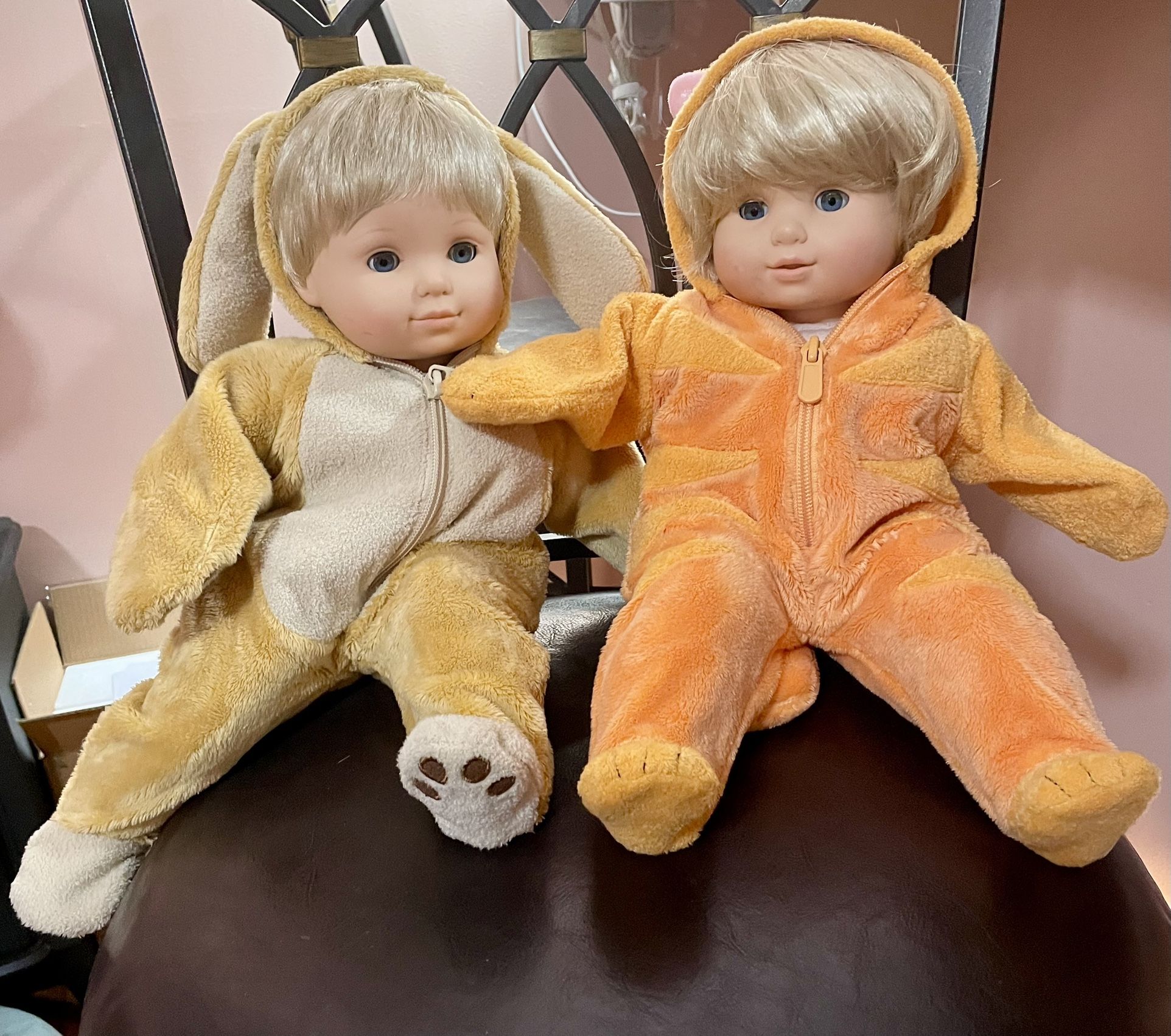 AMERICAN GIRL Bitty Baby Twins Boy AND Girl blonde blue eyes. In costume.