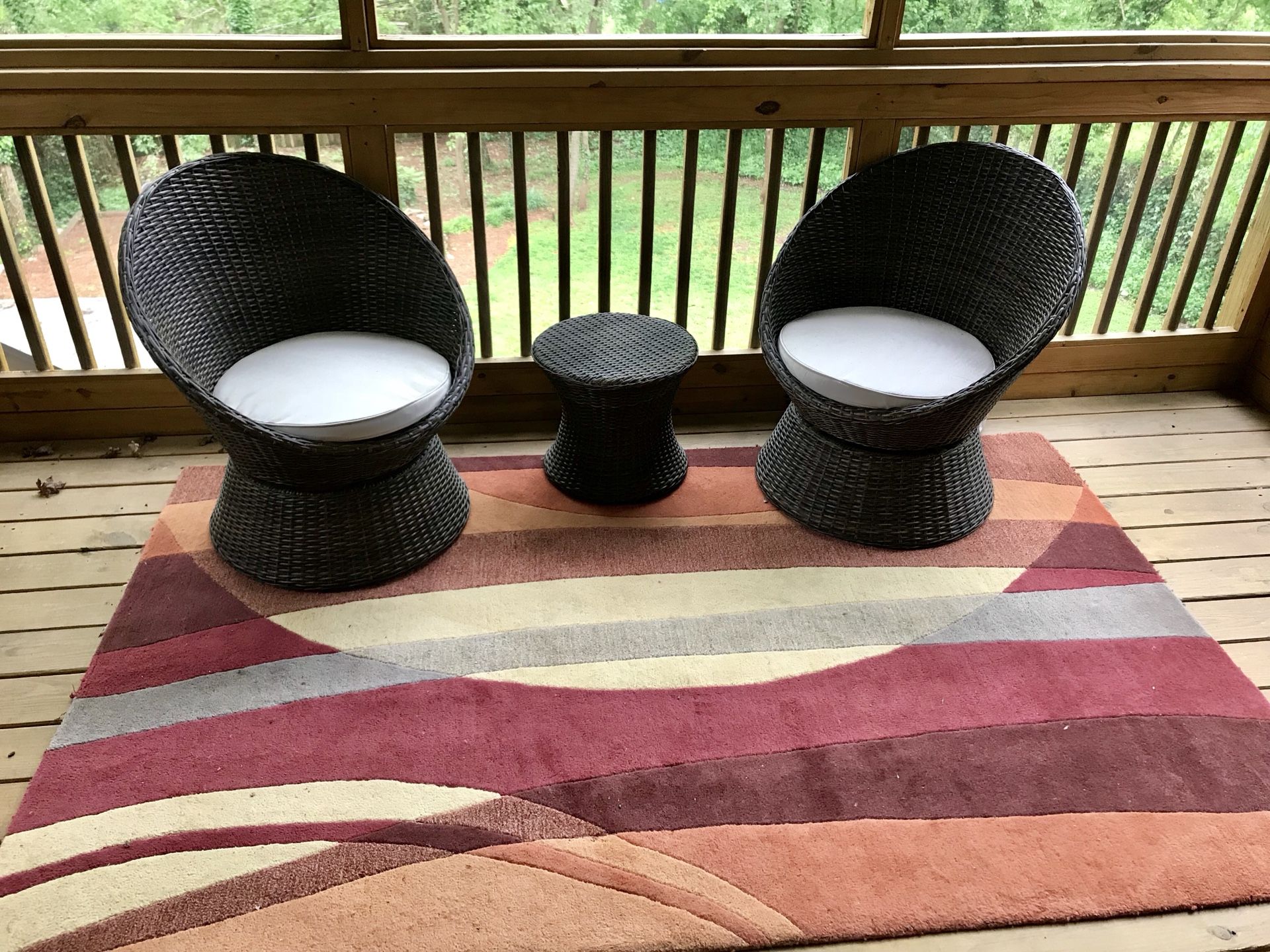 Coral Coast Laynee All Weather Wicker 3 Piece Patio Swivel Chairs and Side Table Set