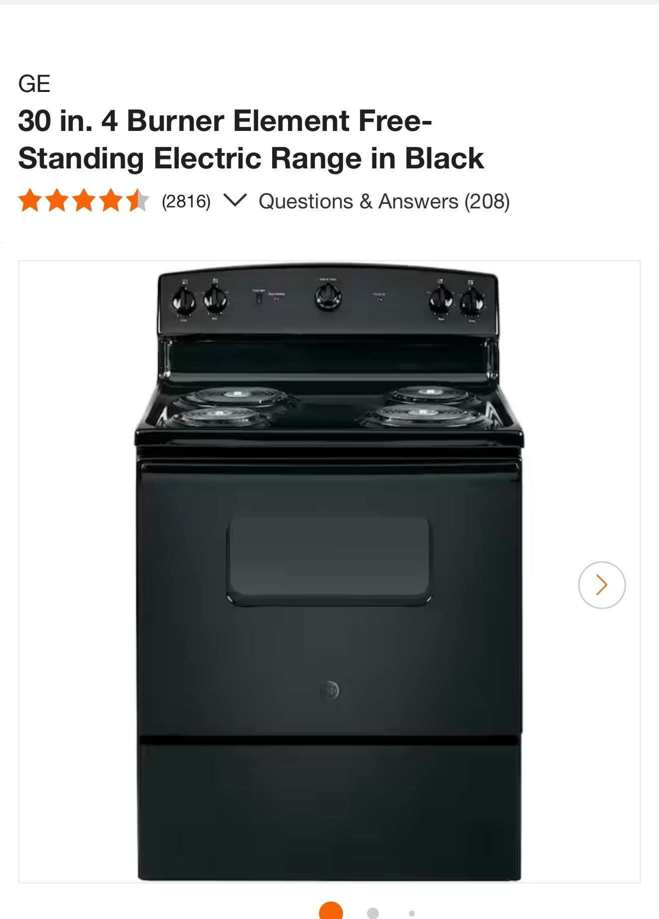 GE 30 in. 4 Burner Element Free-Standing Electric Range in Black