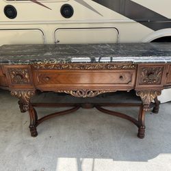 Antique Buffet Table With Rock Countertop