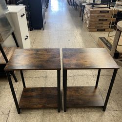 VASAGLE 2 Tier Side Small End Table Nightstand Set of 2 - Brown / Black