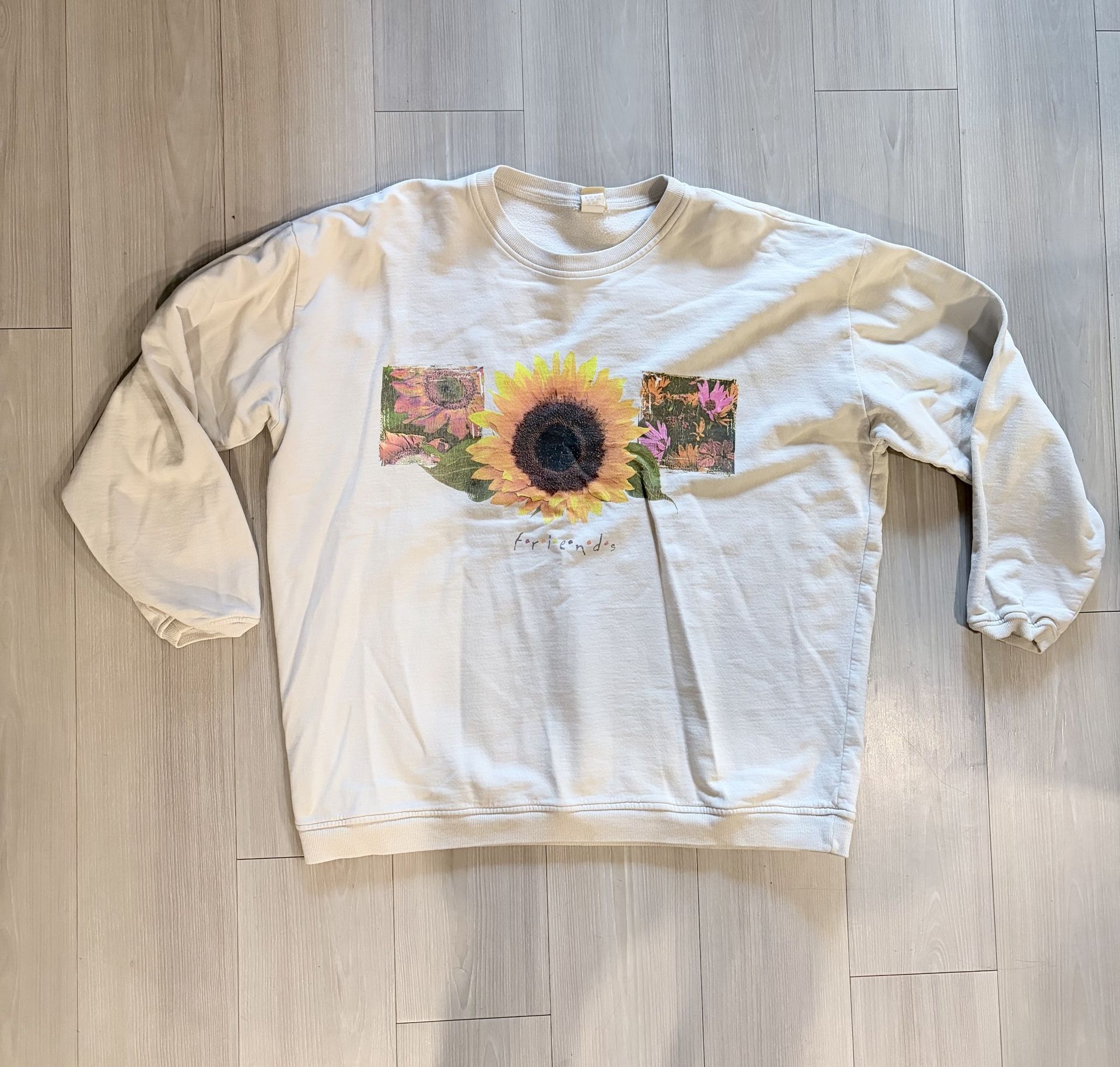 VTG Northwest Blue Sunflower Friends Style Sweatshirt Cream Womens M