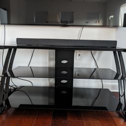 42" Contemporary Metal And Glass Media Console