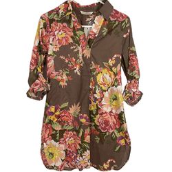 NWT Soft Surroundings tunic floral rolled sleeves side pockets women’s Size XSmall 