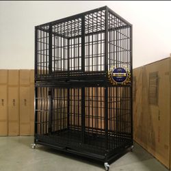 Double Stacked Dog Pet Cage Kennel Size 48” Xl With Grid Trays And Feeding Bowls New In Box 📦 