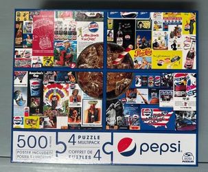 NEW SEALED Spin Master Pepsi 4-Pack Multipack 500-Piece Jigsaw Puzzles w/ Poster just $10