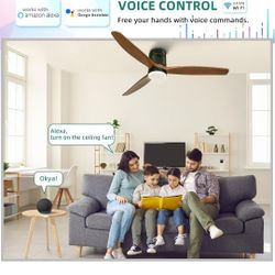 New 52 Inch Low Profile Ceiling Fan with Light and Remote, Smart Ceiling Fan