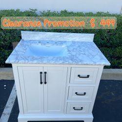 36”grey single sink bathroom vanity with carrara white marble stone top clearance prise