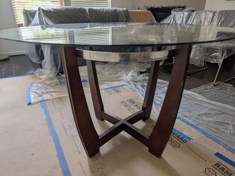 Round Tempered Glass Top (48") Table with a Dark Espresso Wood Base