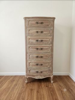 Vintage Distressed Wood French Provincial Lingerie Chest Tallboy Dresser