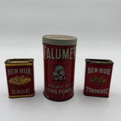 Vintage Calumet Baking Powder Tins Lot of Ben-Hur Sage And Ben-Hur Turmeric