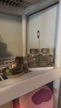 Salt and Pepper Shaker Set with Gold Caddy