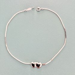 MONET Signed Silver Tone Two 2 Hearts Ankle Bracelet 