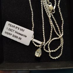 Moissanite Pear Cut 1.33ct Pendant Sterling Silver 