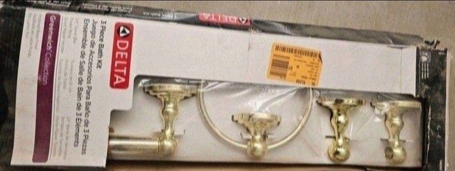 Delta Greenwich 3-Piece Bath Hardware Set with Towel Ring Toilet Paper Holder and 24 in. Towel Bar in Polished Brass