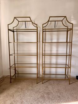 Set of 2 Gold & Glass Étagère Bookshelves