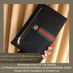 Double G men's clutch, red and green classic stripe, printed logo, metal zipper