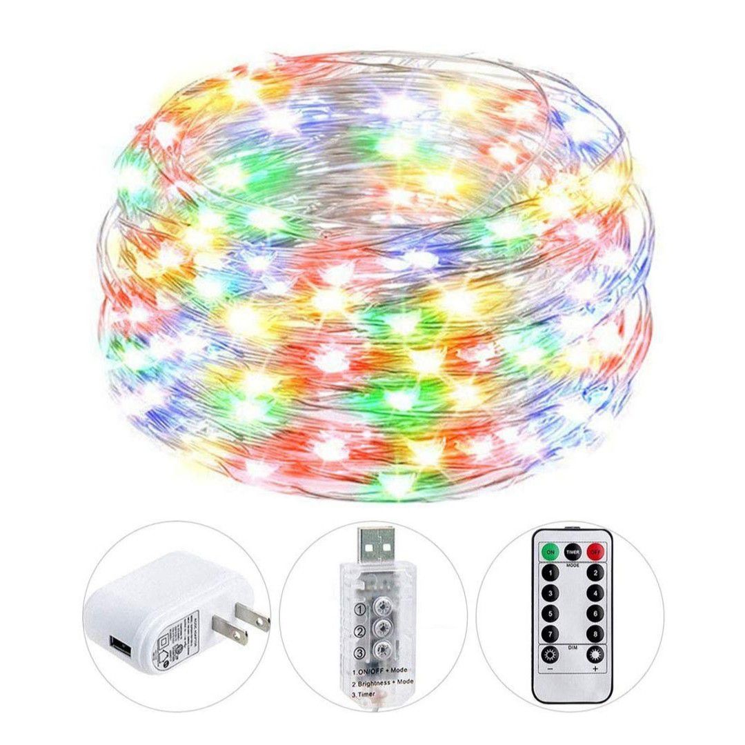 String Lights, USB Twinkle Fairy Lights with Remote Adapter, 40ft 120 LED Waterproof Silver Wire Decorative Lights
