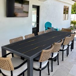 New Purple Leaf Luxury Heavy Duty 125.98” Aluminum Outdoor Dining Table for 10, Rectangular HPL Tabletop with Black and Gold Veining, Aluminum Frame,