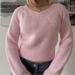 Happily Grey V neck sweater lilac color size L
