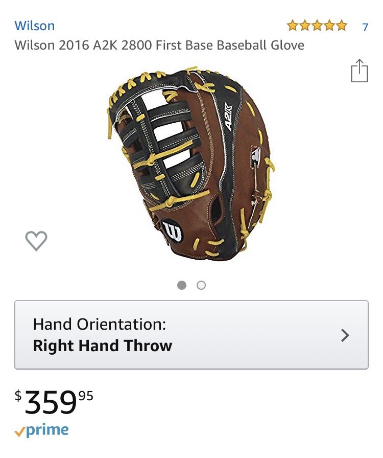 Wilson A2K 2800 First Base Baseball Glove RHT (A2000, HOH)