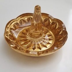 Gold Metallic Glass Ring Holder Vanity Jewelry Trinket Dish