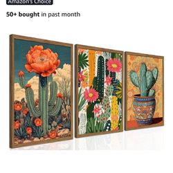 Framed Mexican Cactus Canvas Wall Art