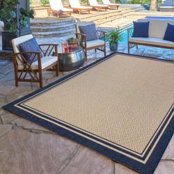 Gertmenian Paseo Soroa Navy Blue Classic Border Flatweave Indoor/ Outdoor Area Rug - 8'9" x 13'