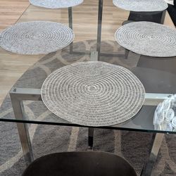 CB2 Chrome glass dining table and chairs