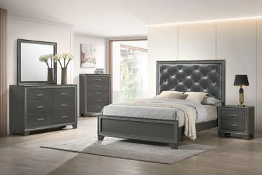 Gray Bedroom Furniture Set with Tufted Bed