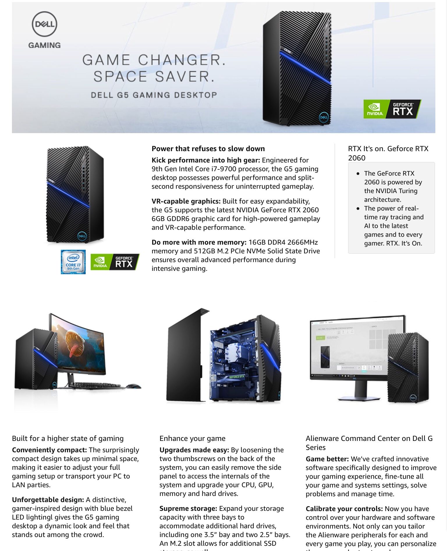 Or Best Offer ) Dell G5 Gaming Desktop, Intel Core i7-9700, NVIDIA GeForce RTX 2060 6GB GDDR6, 512GB SSD Storage, 16GB RAM, i5090-7166GRY-PUS
