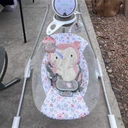 Ingenuity InLighten 5-Speed Baby Swing, Swivel Infant Seat, Nature Sounds, Lights - Pink, Nally