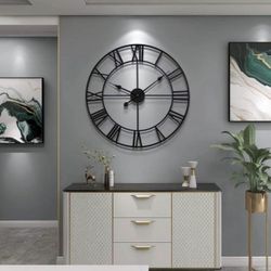 Large 24 Inch Modern Metal Wall Clocks Rustic Round for Living Room/Bedroom/Kitchen Wall Decor