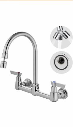 Airuida 8 Inch Chrome Polish Wall Mount Kitchen Sink Faucet 2 Handle Kitchen Faucet, without Adapter, 360° Swivel Spout,Commercial Sink Faucet,for Lau