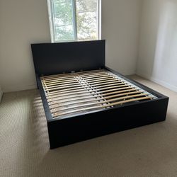 IKEA Queen Black Bed frame With Rolling Storage And Slats 