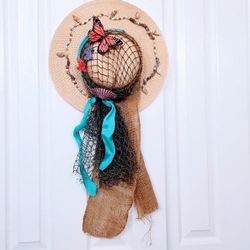 Vintage Huge Straw Hat 28" Door Hanging Wall Decor
