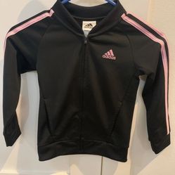 GIRLS ADIDAS BLACK PINK ZIP UP JACKET SIZE 4