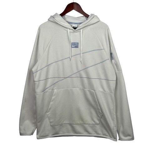 Nike Dri-Fit Men long Sleeve Pullover Fleece Fitness White Hoodie Large