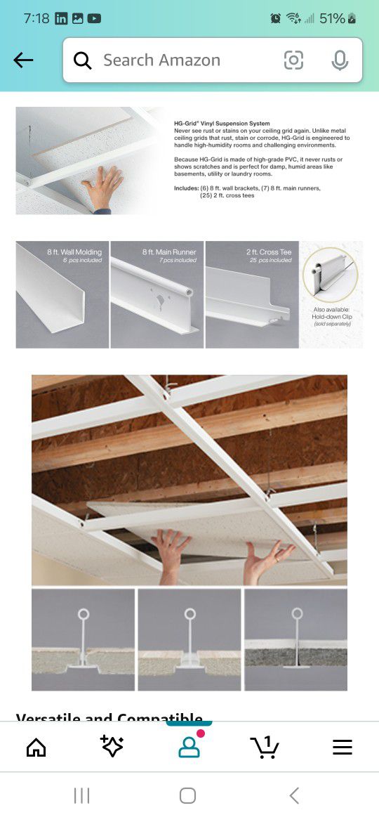 HG grid 100 Sq. Ft. Suspended Ceiling (11 boxes) $80 each

